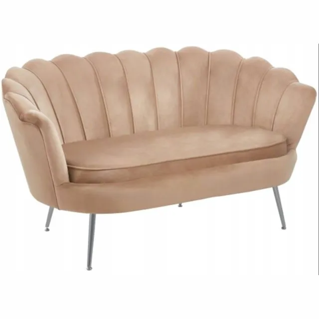 Furnitex Cappuccinokleurige Tweezitsbank - Fluwelen Bekleding - Chromen Poten Beige;Cappuccino;Zilver