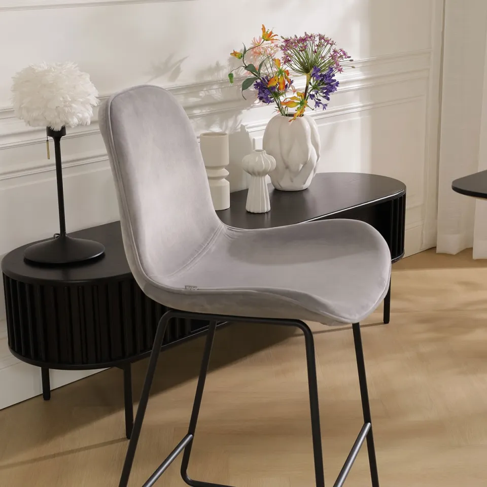 Nolon Nino-Fé barkruk velvet grijs - zwart onderstel - 65 cm, foto 2