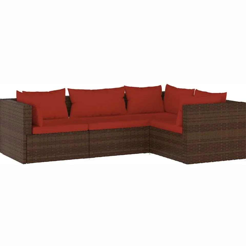vidaXL 4-delige Loungeset met kussens poly rattan bruin, foto 3