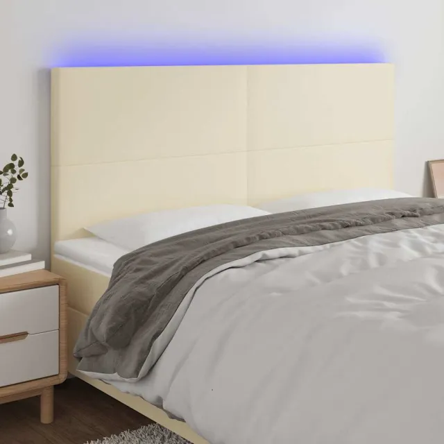 vidaXL Hoofdbord LED 180x5x118/128 cm kunstleer crèmekleurig