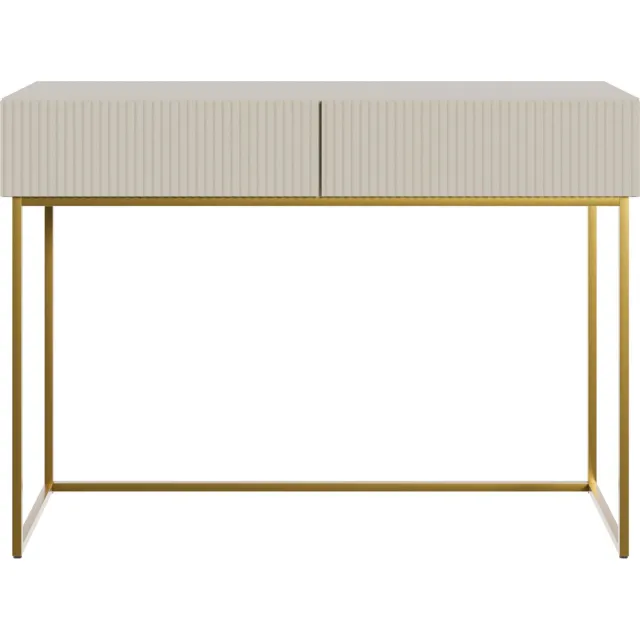 Selsey Veldio – Kaptafel met 2 lades en gefreesde fronten, greige met gouden poten, 110 cm
