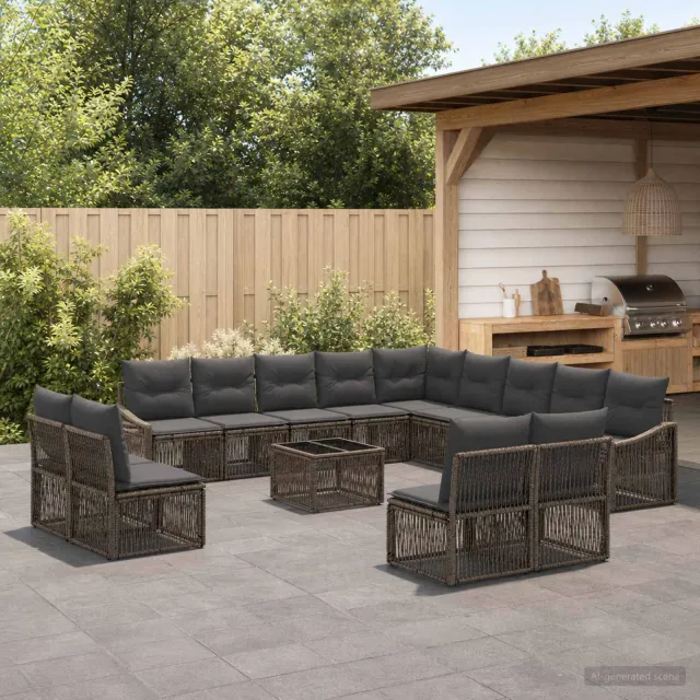 vidaXL Tuinbankenset 14 st 13-zits Grijs poly rattan, foto 2