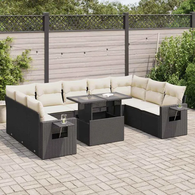 vidaXL 10-delige Loungeset met kussens poly rattan zwart, foto 2
