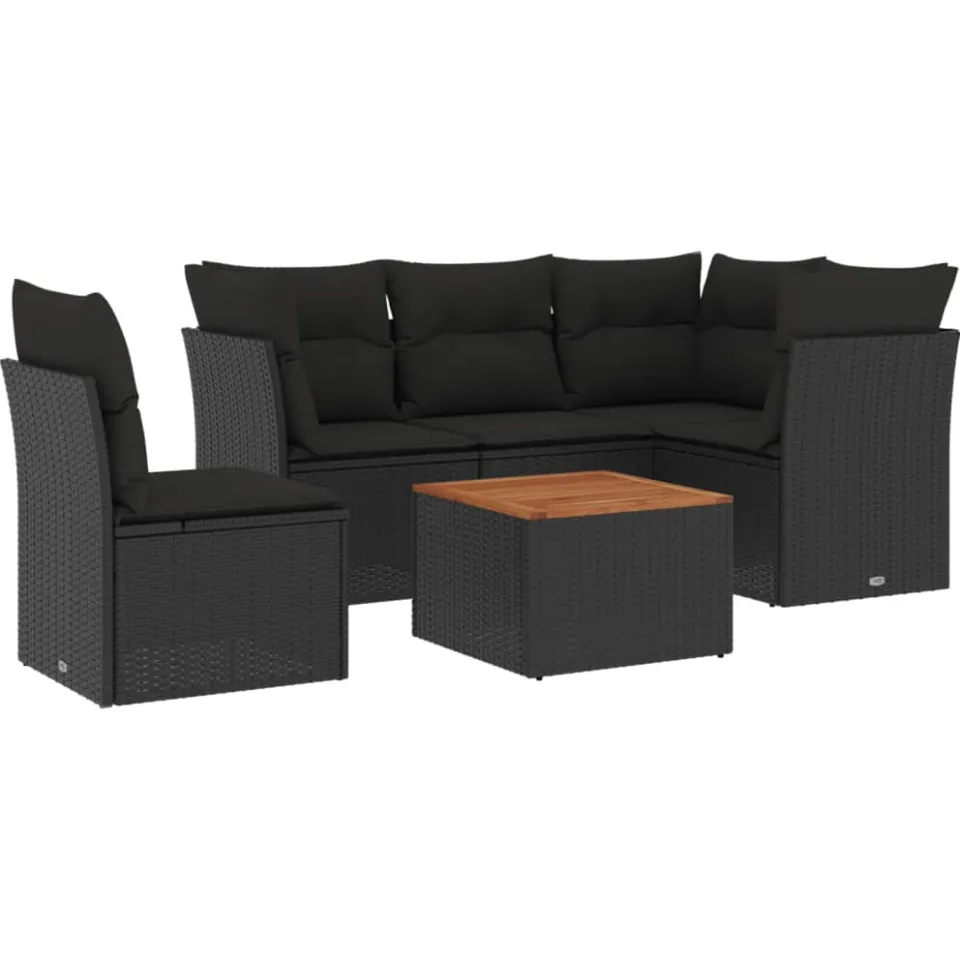 vidaXL 6-delige Loungeset met kussens poly rattan zwart, foto 3