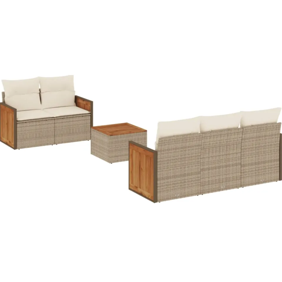 vidaXL 6-delige Loungeset met kussens poly rattan beige, foto 3