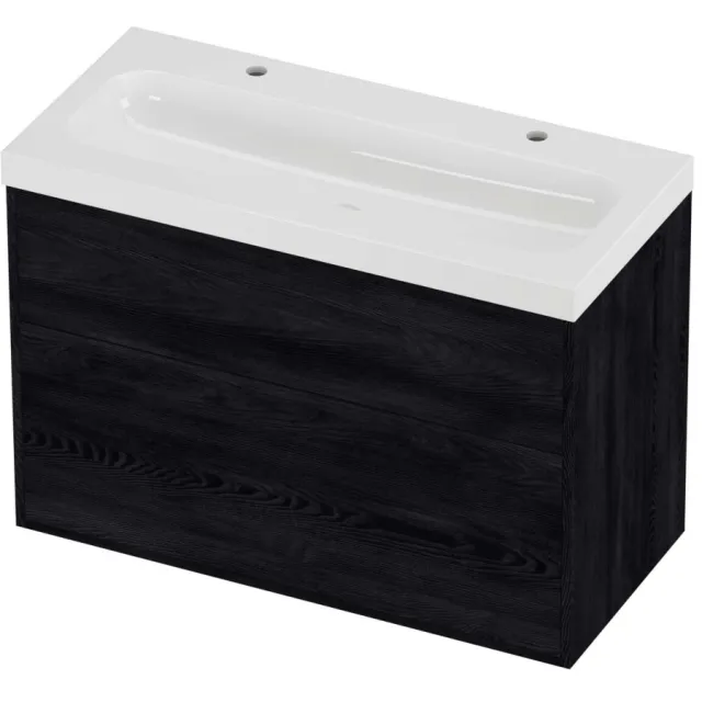 Proline Haga Badmeubelset Polystone Mezza 2 Kraangaten 100x46x73 cm Glans Wit Black Oak