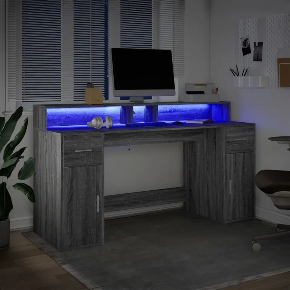 vidaXL Bureau Grijs Sonoma 160 x 55 x 91 cm Engineered wood, foto 4
