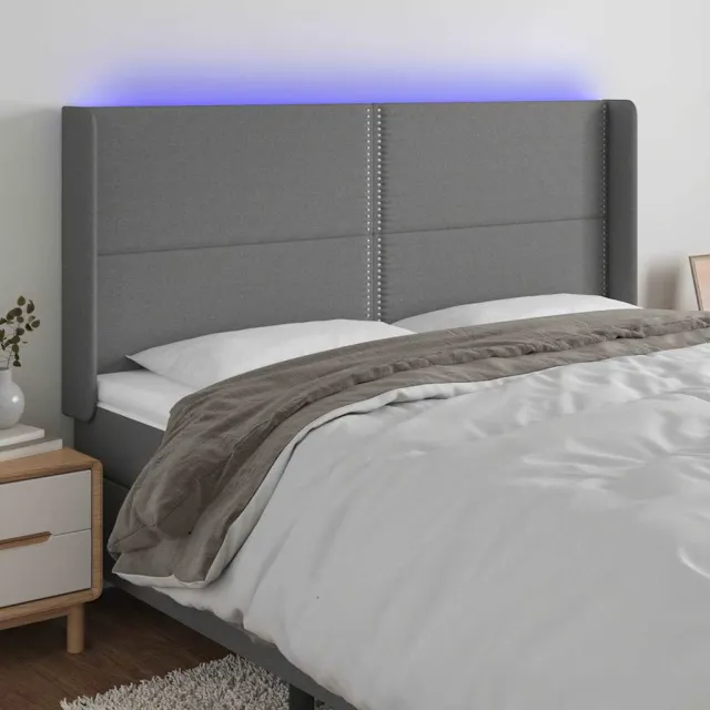 vidaXL Hoofdbord LED 183x16x118/128 cm stof donkergrijs grijs