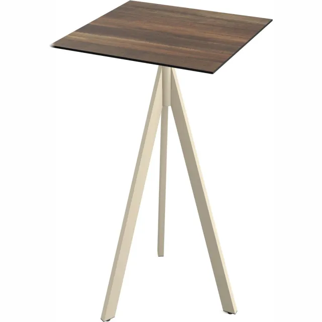 Essentials Infinity Tripod Statafel Zand Frame + Tropical Wood HPL 70x70 cm - 140061277 - Horeca & Professioneel Bruin