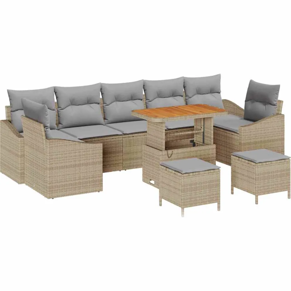 vidaXL Tuinbankenset 10 st Beige poly rattan