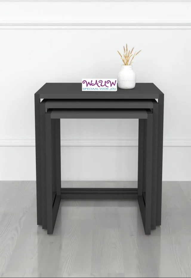 Musson BoFi Set van 3 Bijzettafels - 45x45 cm - Industrieel Design - Antraciet Grijs - Metaal & Spaanplaat - Nesting Salontafels - Woonkamer & Slaapkamer Tafels Antraciet - Grijs