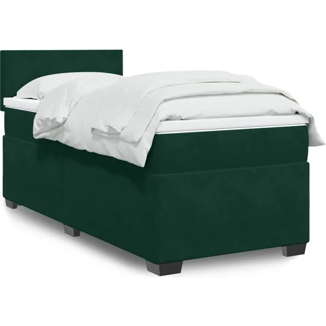 vidaXL Boxspring met matras fluweel donkergroen 90x200 cm groen