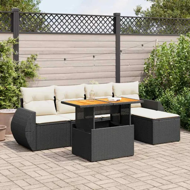 vidaXL 6-delige Loungeset met kussens poly rattan zwart, foto 2