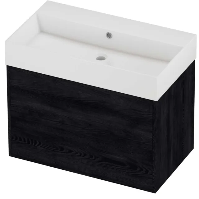 Proline Zara Badmeubelset Porselein Loft Zonder Kraangat 2 Laden 80x46x65 cm Glans Wit Black Oak Eiken