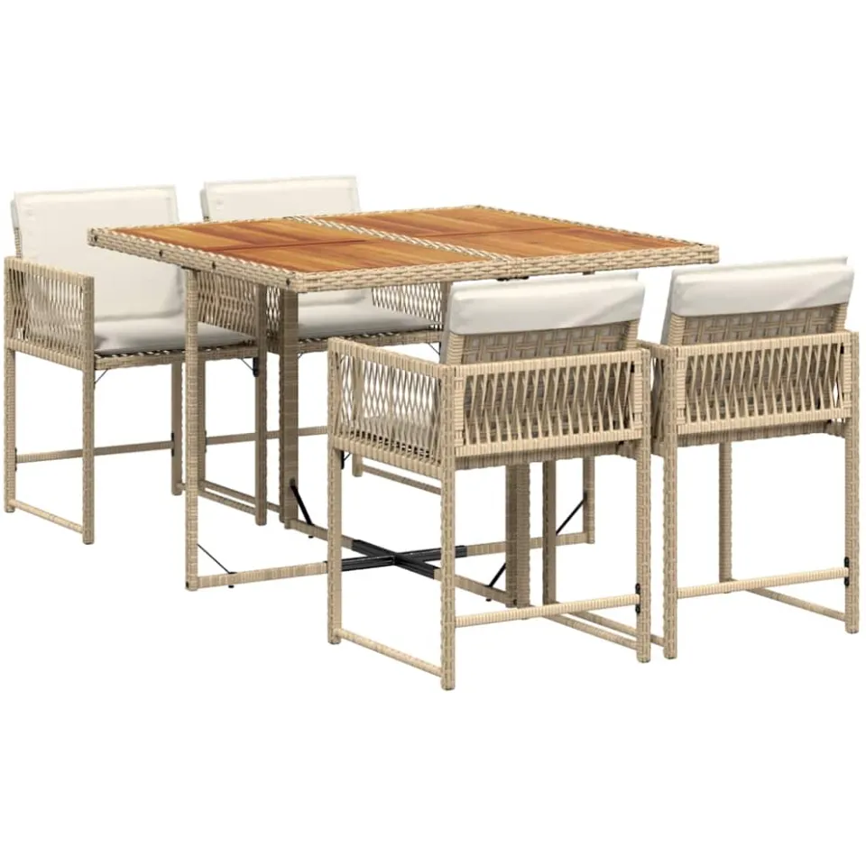 vidaXL 5-delige Tuinset met kussens poly rattan beige, foto 3