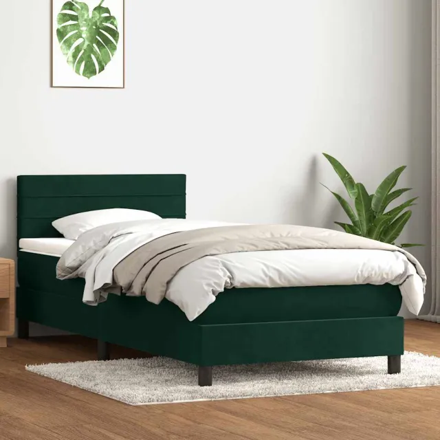 vidaXL Boxspring met matras fluweel donkergroen 80x220 cm groen