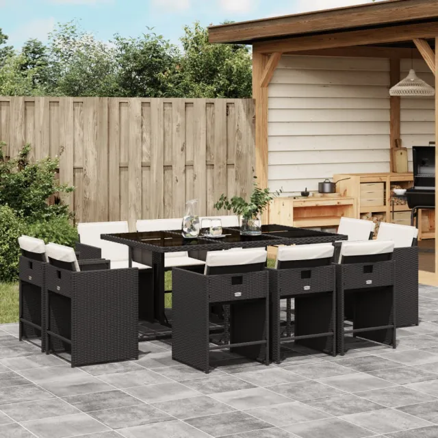 vidaXL 11-delige Tuinset met kussens poly rattan zwart, foto 2