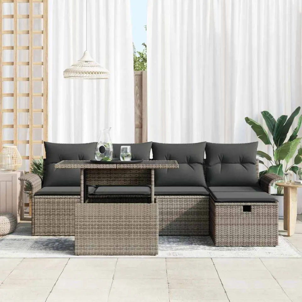vidaXL Tuin Sofa Set 6 st Grijs poly rattan, foto 3