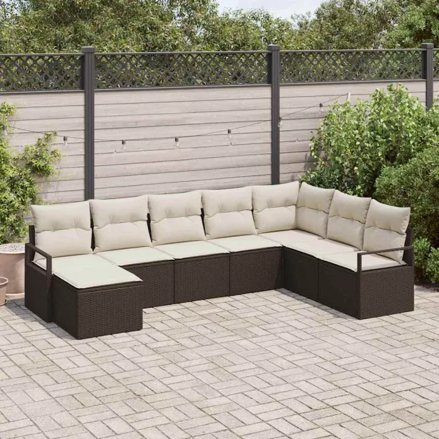 vidaXL Bankstel 8 st Bruin en Crème poly rattan, foto 2