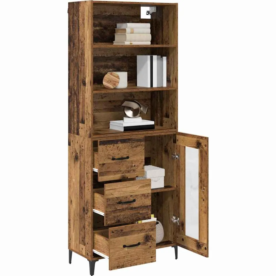 vidaXL Hoge kast Oud Hout 69,5 x 34 x 180 cm Bewerkt hout Bruin