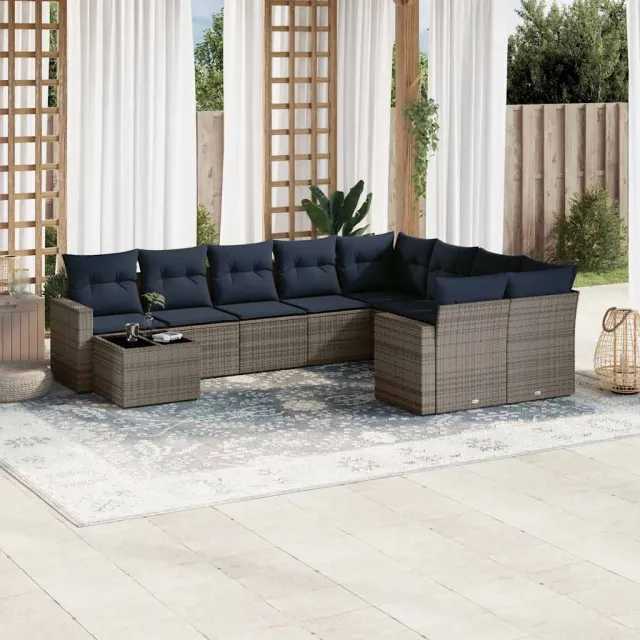 vidaXL 10-delige Loungeset met kussens poly rattan grijs, foto 2