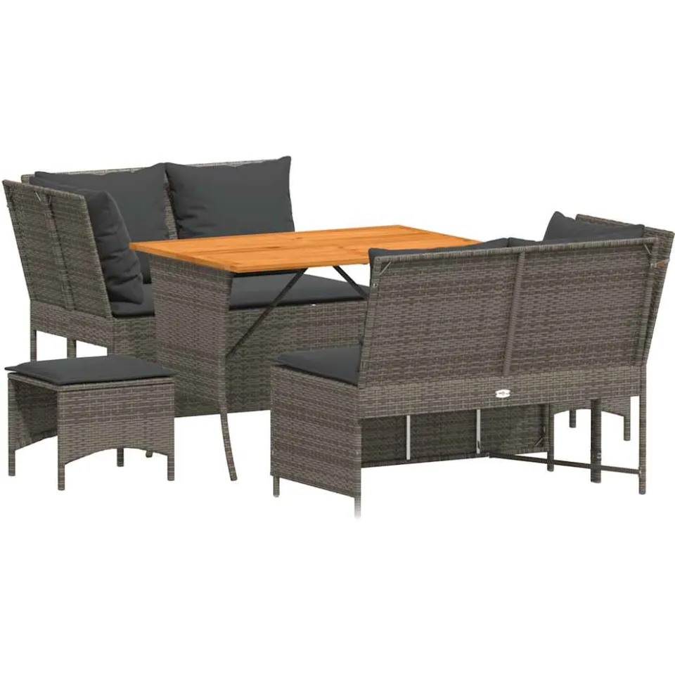 vidaXL 5-delige Loungeset met kussens poly rattan grijs