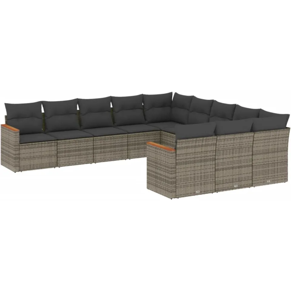 vidaXL 11-delige Loungeset met kussens poly rattan grijs, foto 3