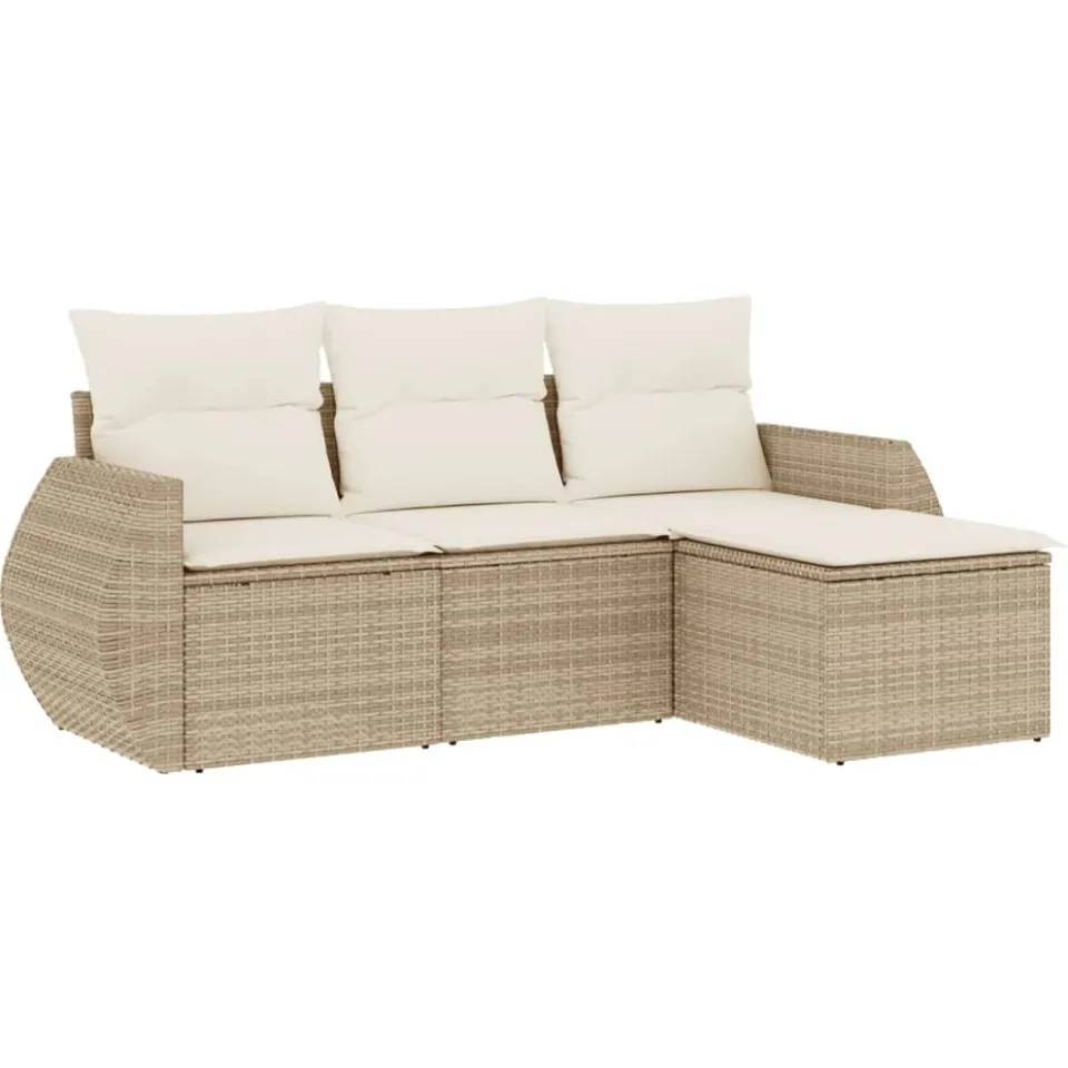 vidaXL 4-delige Loungeset met kussens poly rattan beige, foto 3