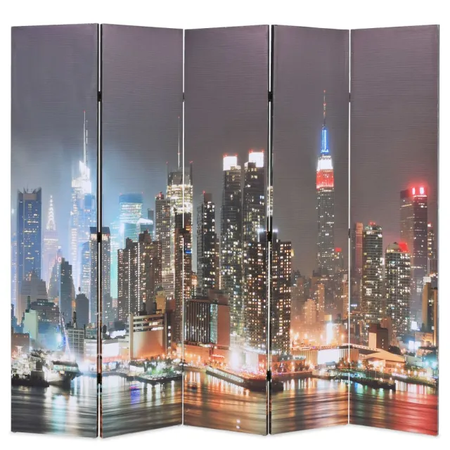 vidaXL Kamerscherm inklapbaar New York bij nacht 200x170 cm Meerkleurig