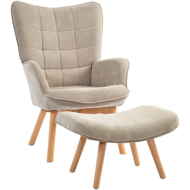 YYchan fauteuil met voetenbank - kaki - 80 x 72 x 101 cm