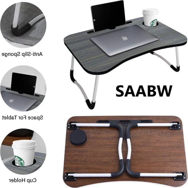 SAABW Duurzame en stijlvolle opvouwbare laptoptafel met beker- en tablethouders - 48734 zwart