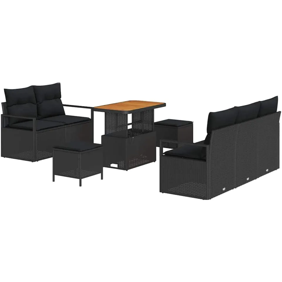 vidaXL Tuinbankenset 8 st Zwart poly rattan, foto 4
