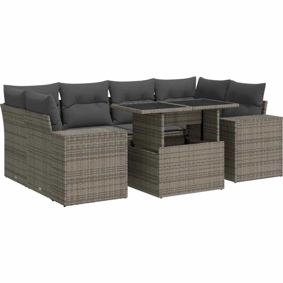 vidaXL 7-delige Loungeset met kussens poly rattan grijs, foto 3