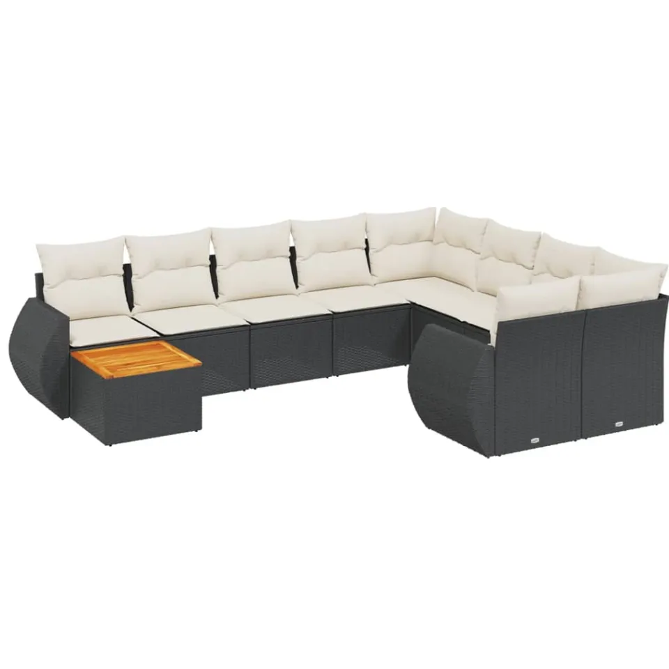 vidaXL 10-delige Loungeset met kussens poly rattan zwart, foto 3