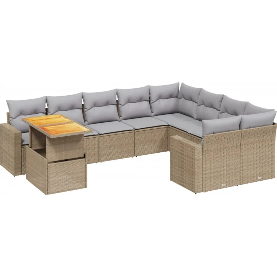 vidaXL 10-delige Loungeset met kussens poly rattan beige, foto 3