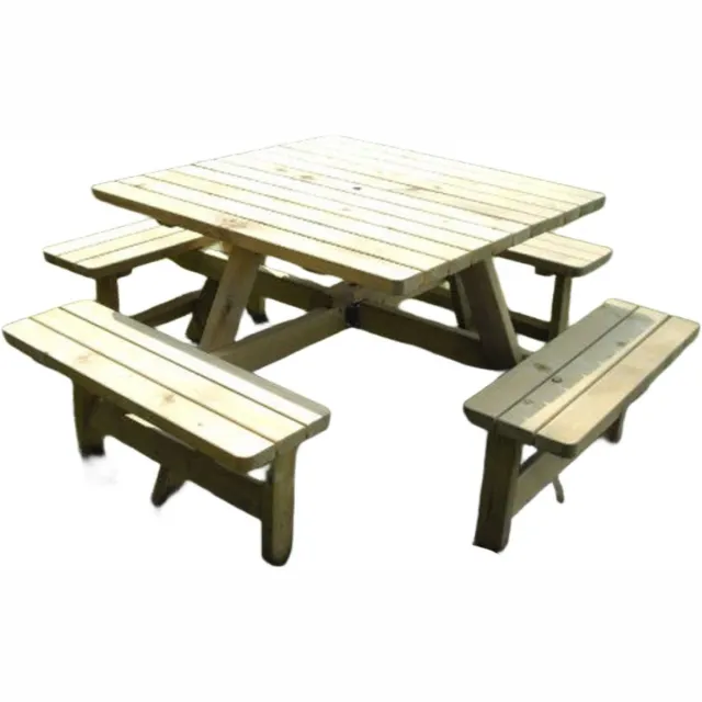 Rockwood® Picknicktafel Vierkant 1.15m met 1 rugleuning inclusief montage op locatie Naturel