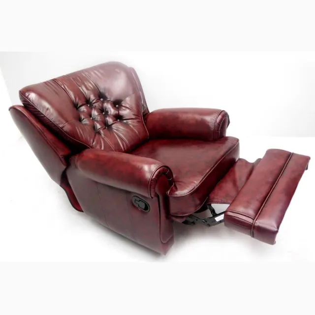 Chesterfieldsite Chesterfield Relaxfauteuil "STING" hand verstelbaar Handwish leder Burgundy (Bordo rood)