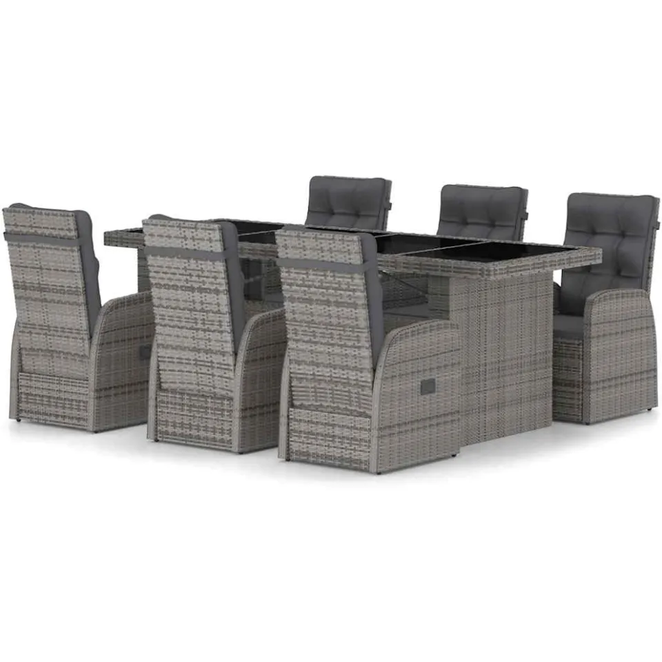 vidaXL 7-delige Tuinset met kussens poly rattan grijs, foto 3