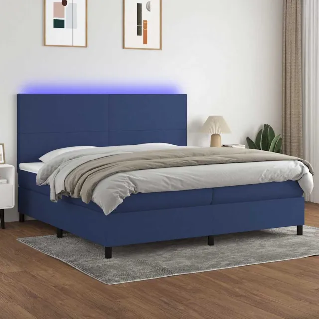 vidaXL Boxspring met matras en LED stof blauw 200x200 cm