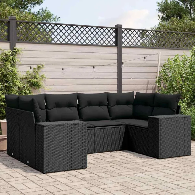 vidaXL 6-delige Loungeset met kussens poly rattan zwart, foto 2