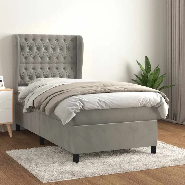 vidaXL Boxspring met matras fluweel lichtgrijs 100x200 cm grijs