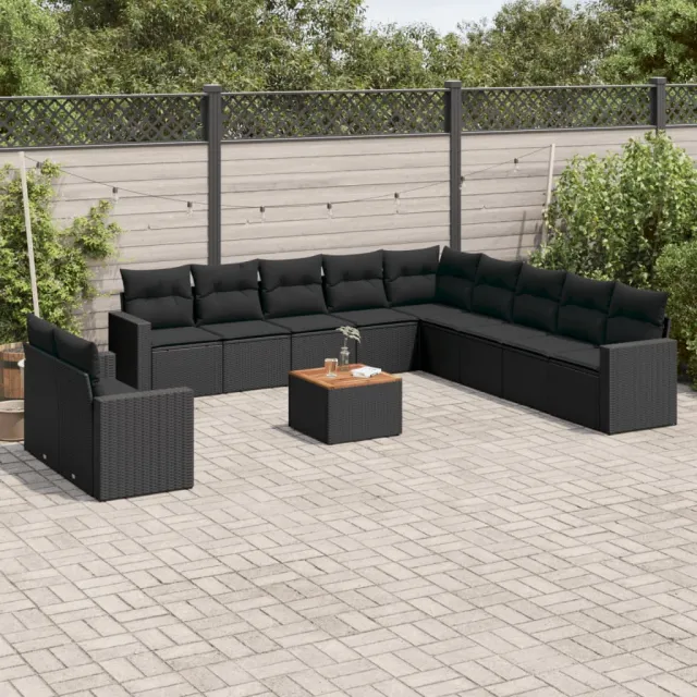 vidaXL 12-delige Loungeset met kussens poly rattan zwart, foto 2