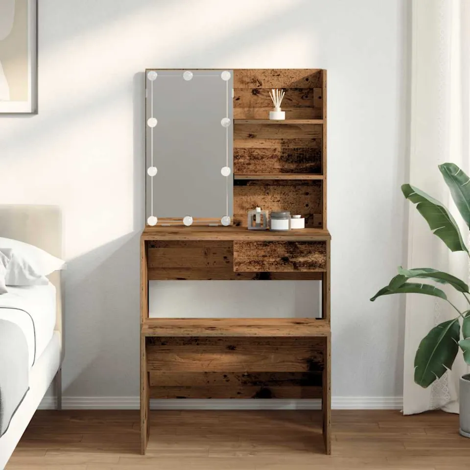 vidaXL Kaptafelset met LED-verlichting bewerkt hout oud houtkleurig bruin, foto 2