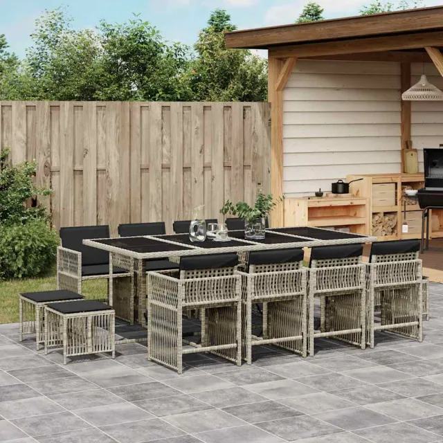 vidaXL 13-delige Tuinset met kussens poly rattan lichtgrijs