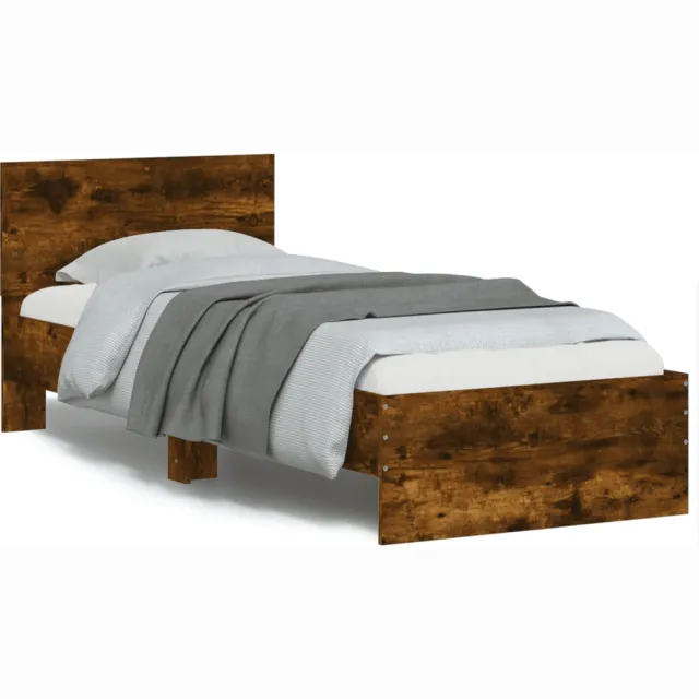 vidaXL Bedframe met hoofdbord en LED gerookt eikenkleurig 90x200 cm Bruin