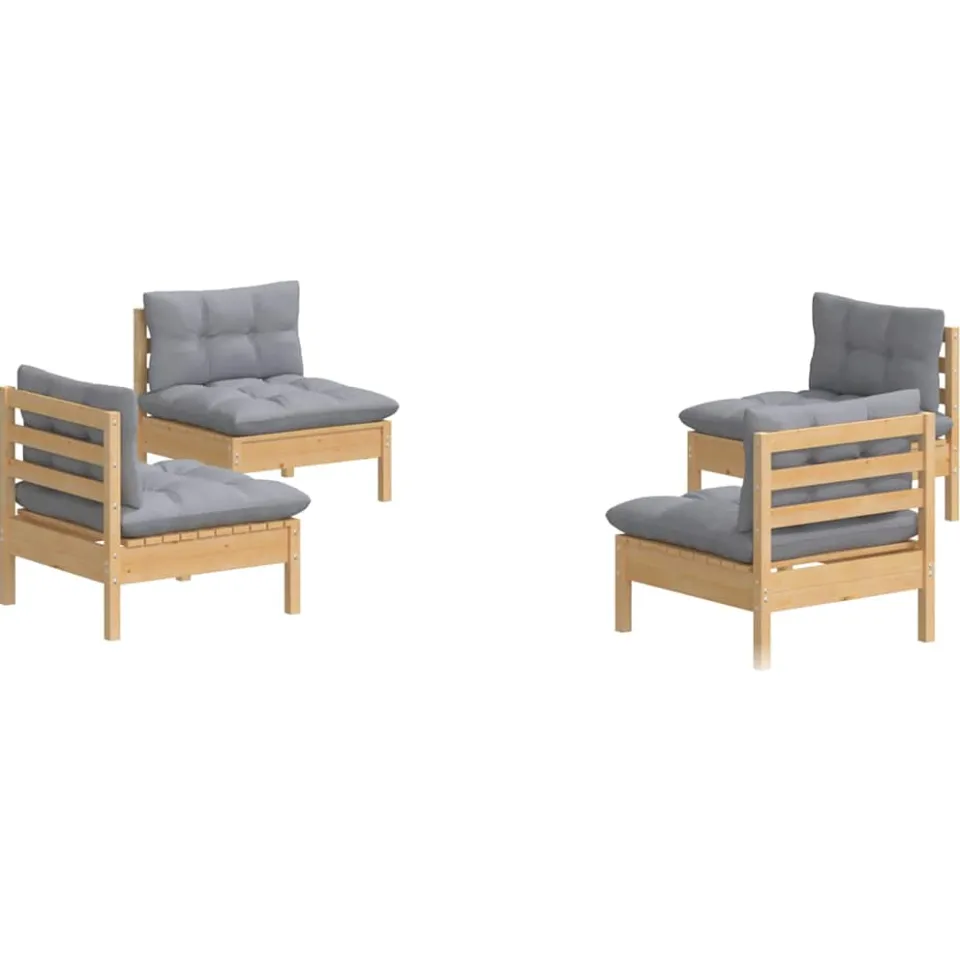 vidaXL 4-delige Loungeset met grijze kussens grenenhout Grijs