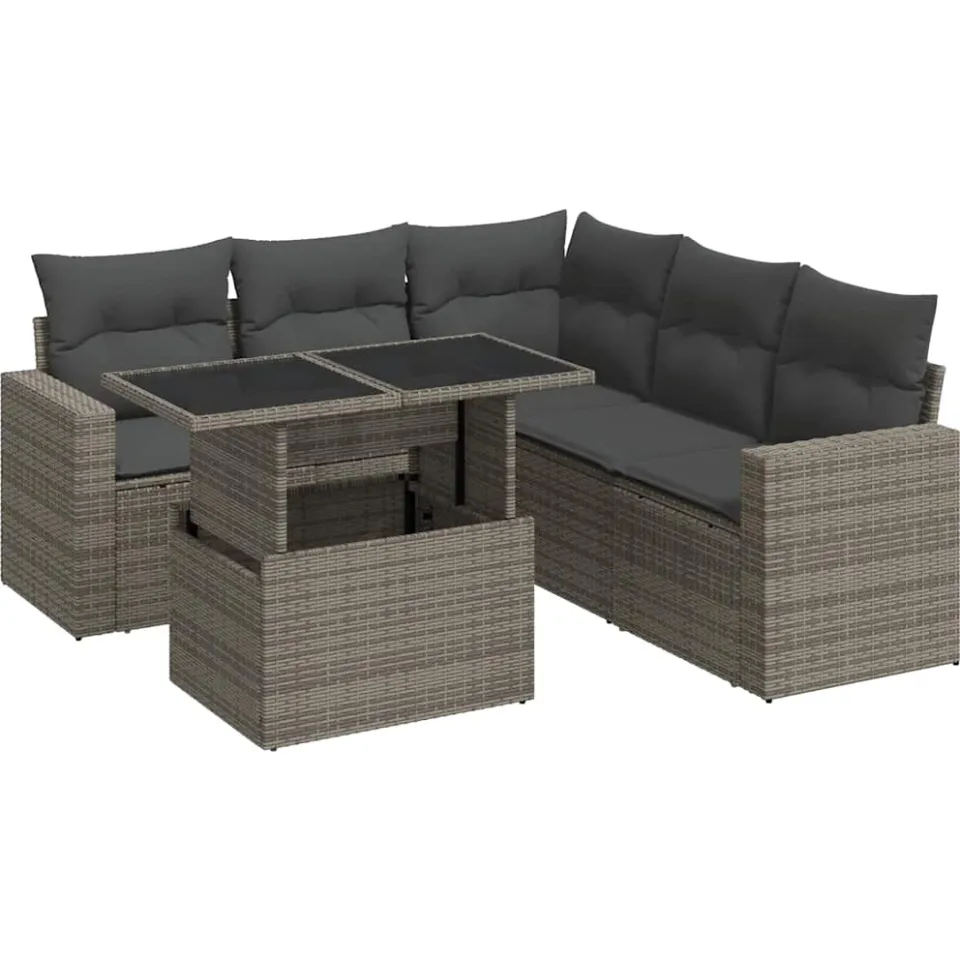 vidaXL 6-delige Loungeset met kussens poly rattan grijs, foto 3