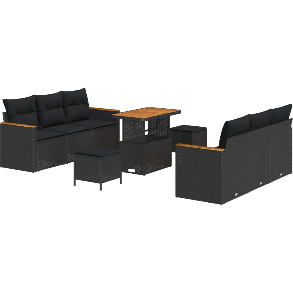 vidaXL Tuinbankenset 9 pcs Zwart poly rattan, foto 4