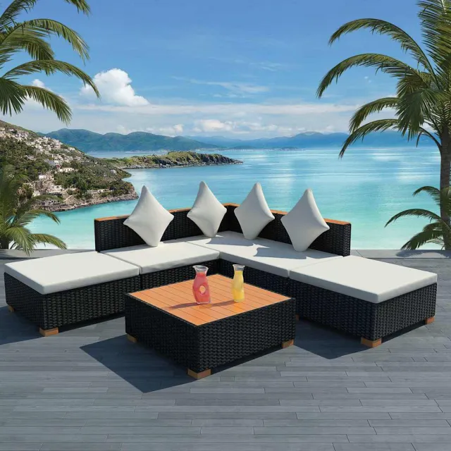 vidaXL 6-delige Loungeset met kussens poly rattan zwart, foto 2