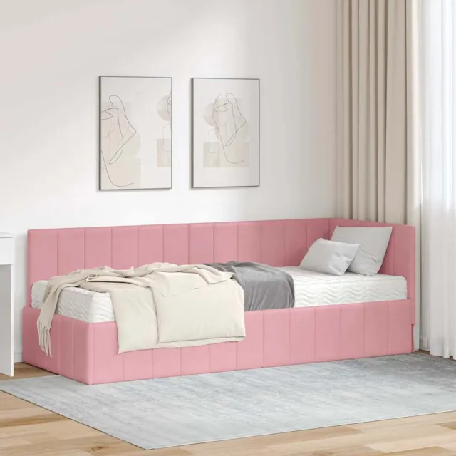 vidaXL Hoekbedframe met Matras 2 st Roze 80 x 200 cm Fluweel